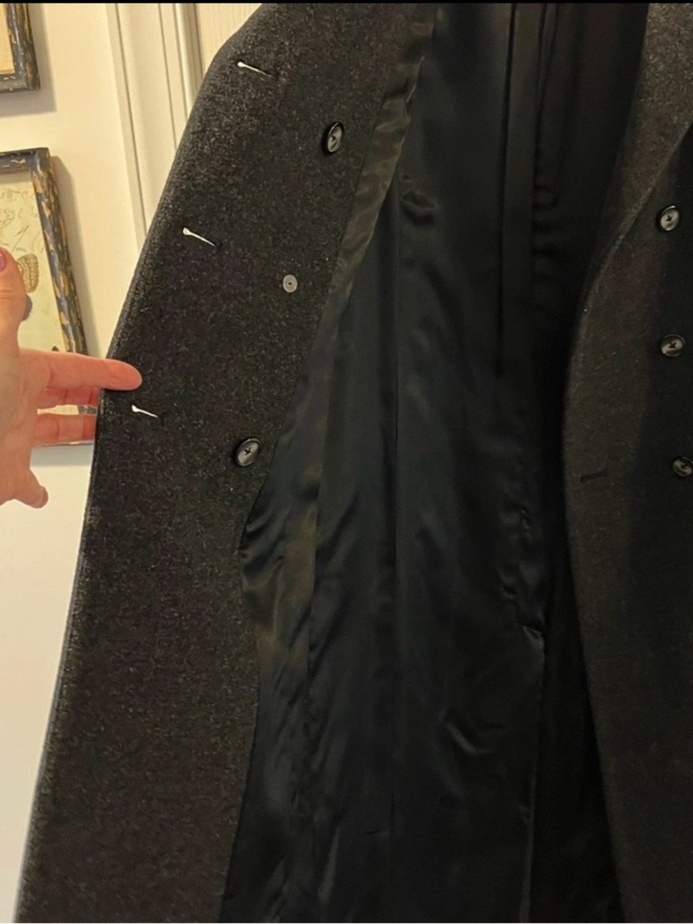 Long Wool Double-Breasted Women's Coat in Dark Gray - Picture 6 of 11